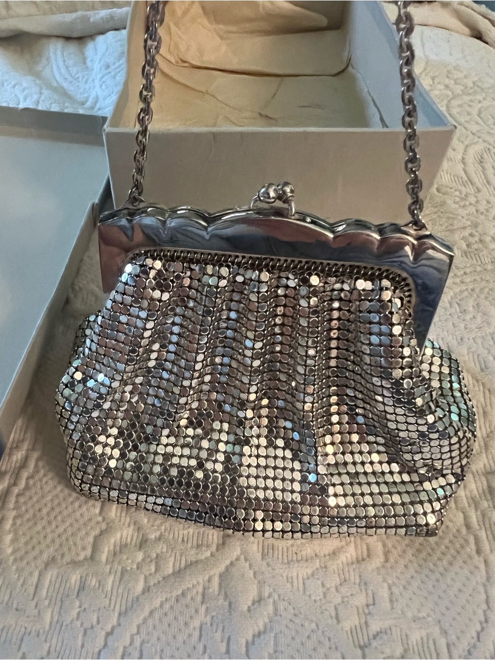 Whiting & Davis Silver Mesh Evening Chain Bag